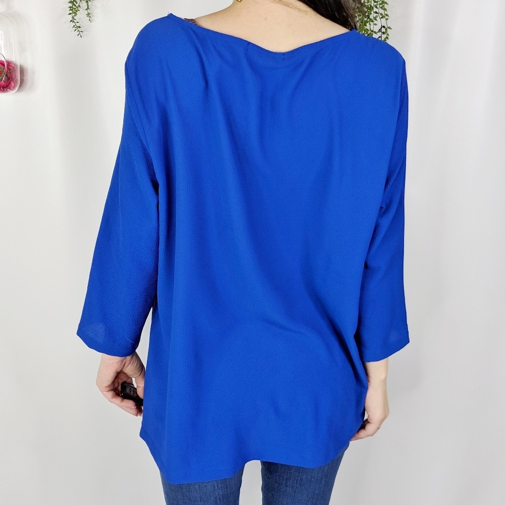 GIBSON tie front crepe top royal blue NWOT 0570 - Picture 3 of 8